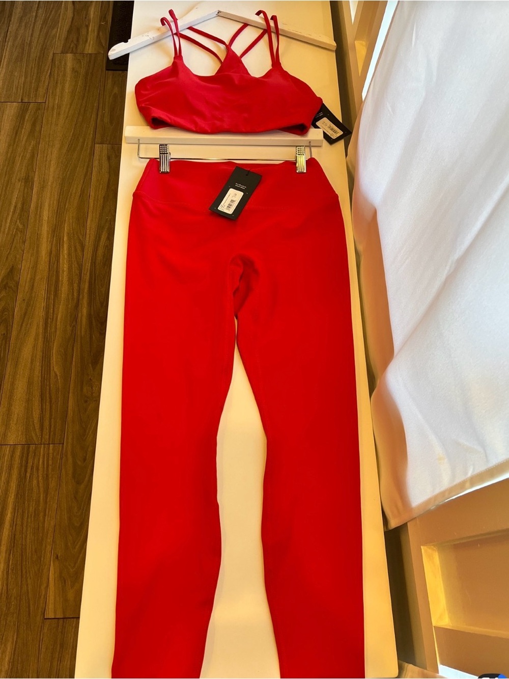 Fabletics Red High-Waist Leggings & Strappy Sports Bra Set